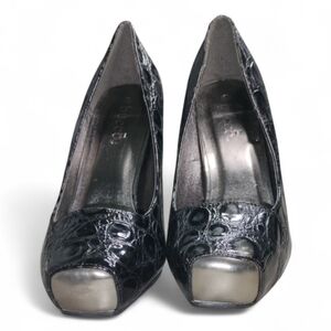 Bucco Black Croc-Patterned Heels